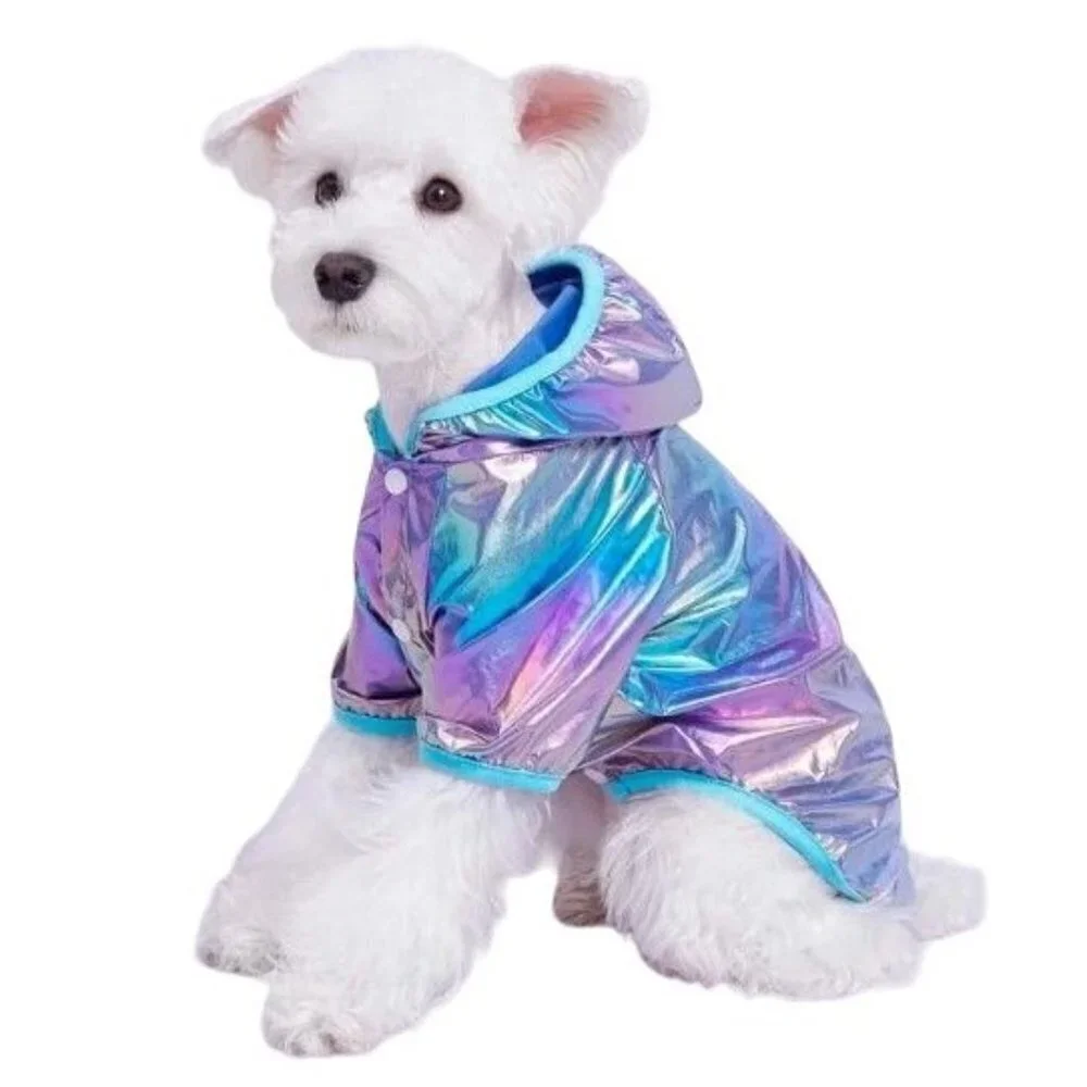 Pet Coat M or L Hooded Laser Holographic Neon Blue Cat Dog Choose Size